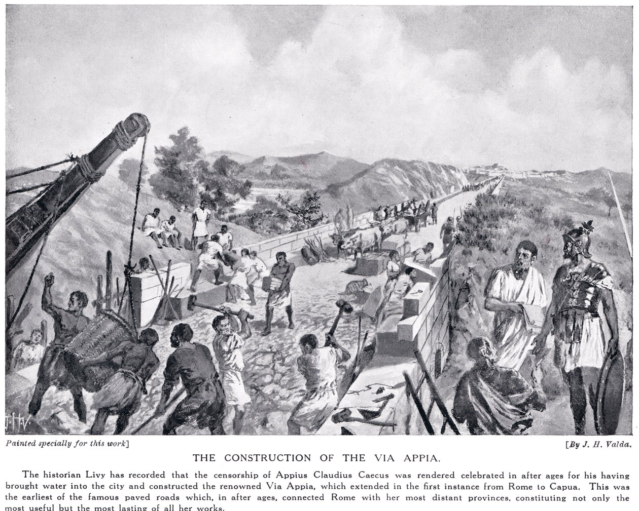 La construcción de la Vía Apia, ilustración de 'Historia Romana'