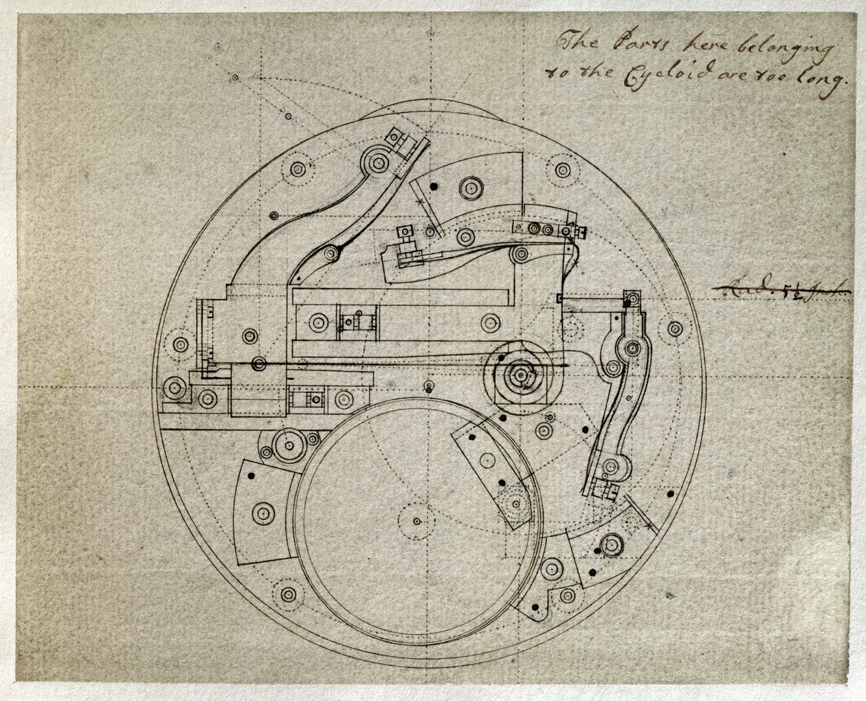 Dibujo de la disposición del movimiento del cronometro H4 de John Harrison (1693-1776), c.1759 (pluma y tinta sobre papel) de John Harrison