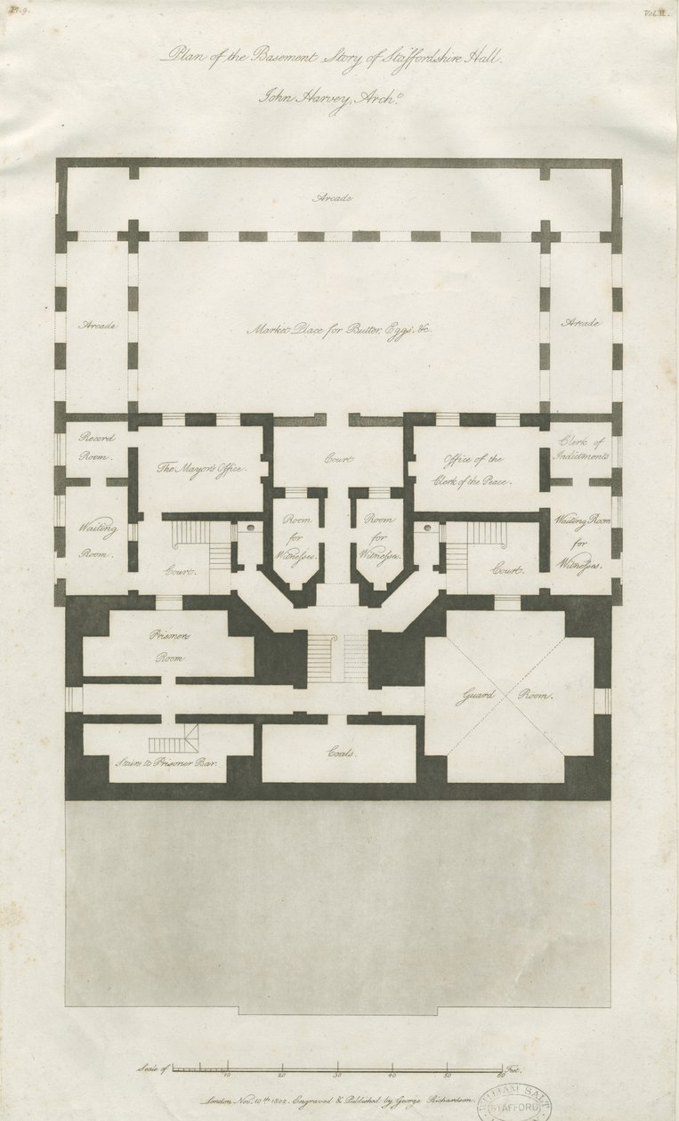 Stafford - Plano del Sótano del Shire Hall: grabado, nd [1794-1798] de John Harvey