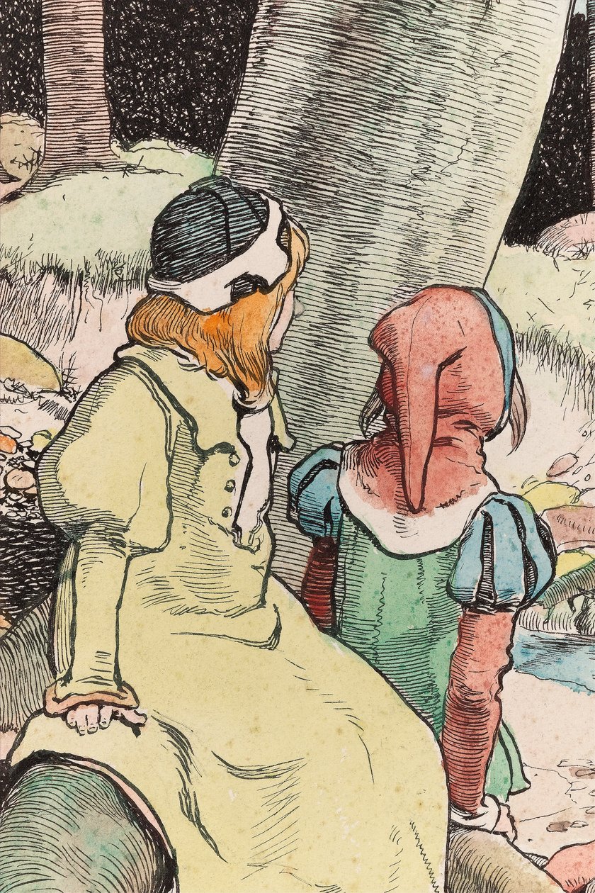 The Babes in the Wood, c.1900 (acuarela, pluma y tinta sobre papel) (detalle de 244428) de John Hassall