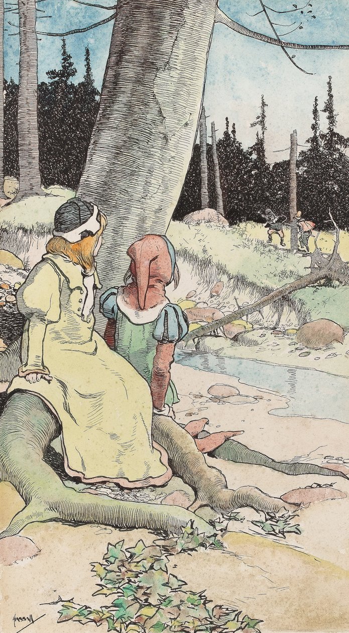 The Babes in the wood, c.1900 (acuarela y pluma y tinta sobre papel) de John Hassall