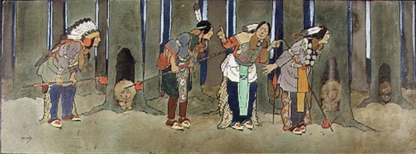 El País de Nunca Jamás: Los pieles rojas protegen a los niños de los piratas, ilustración de "Peter Pan", c.1906 de John Hassall
