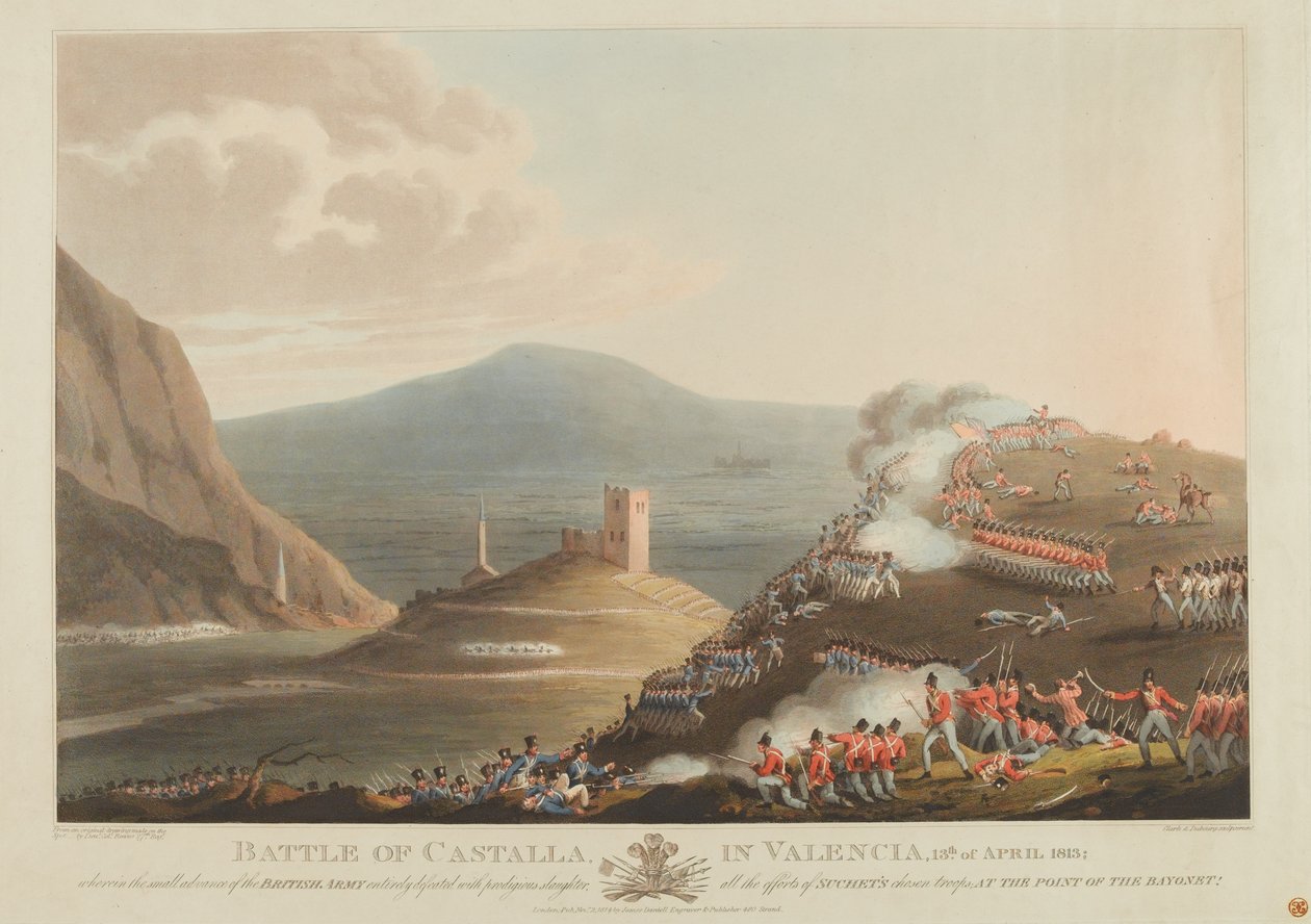 Batalla de Castalla en Valencia, 13 de abril de 1813, grabado por Dubourg, 1814 de John Heaviside Clark