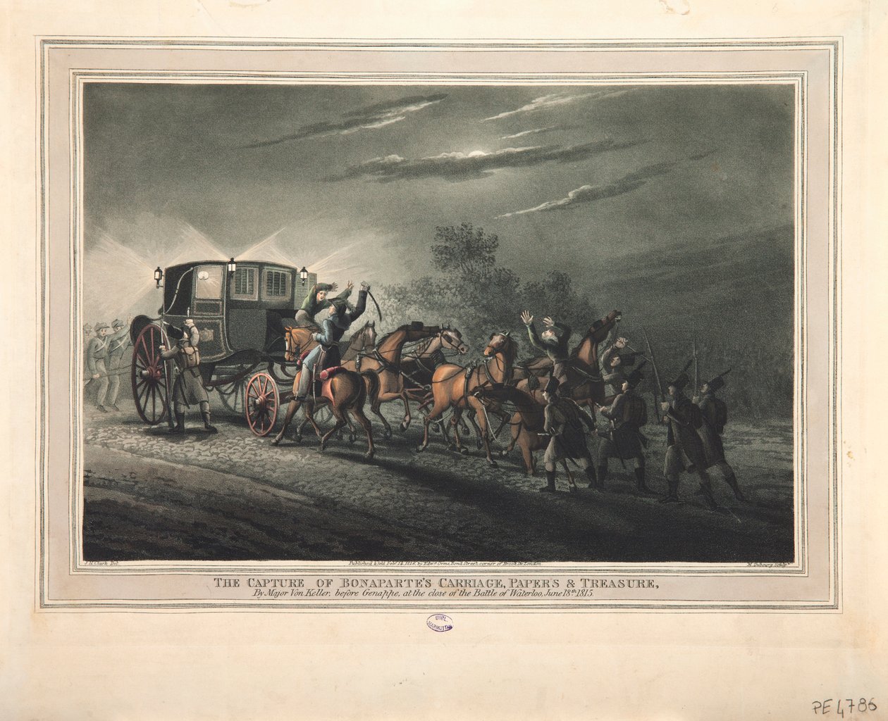 La captura del carruaje, papeles y tesoro de Bonaparte por el Mayor Von Keller, 1816 de John Heaviside Clark