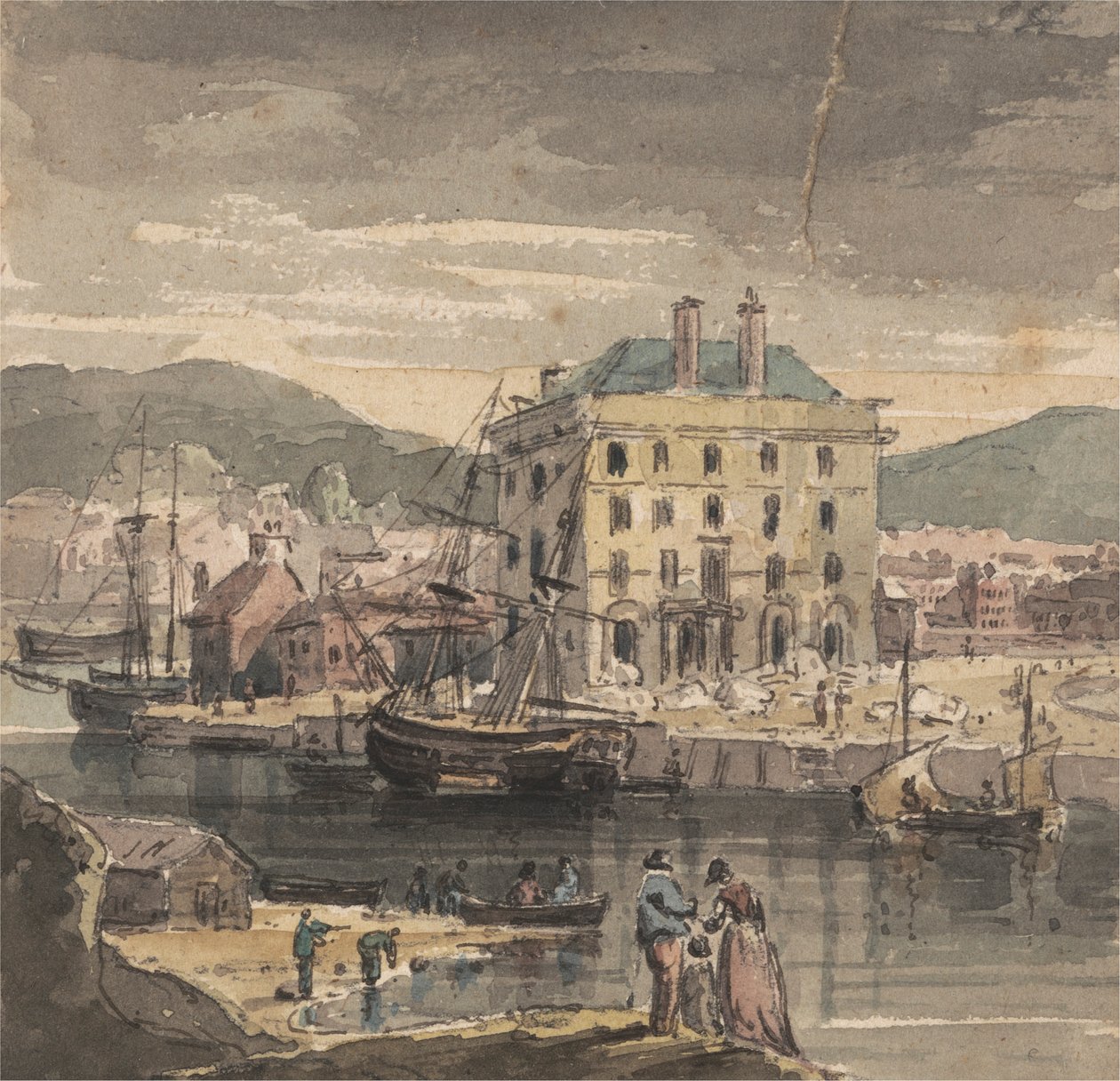 Weymouth: con figuras, navegación y vista de (?) la Casa Custon de John Henderson