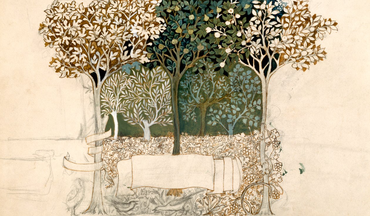 Árboles en un huerto, diseño de tapiz para Morris y Co. de John Henry Dearle