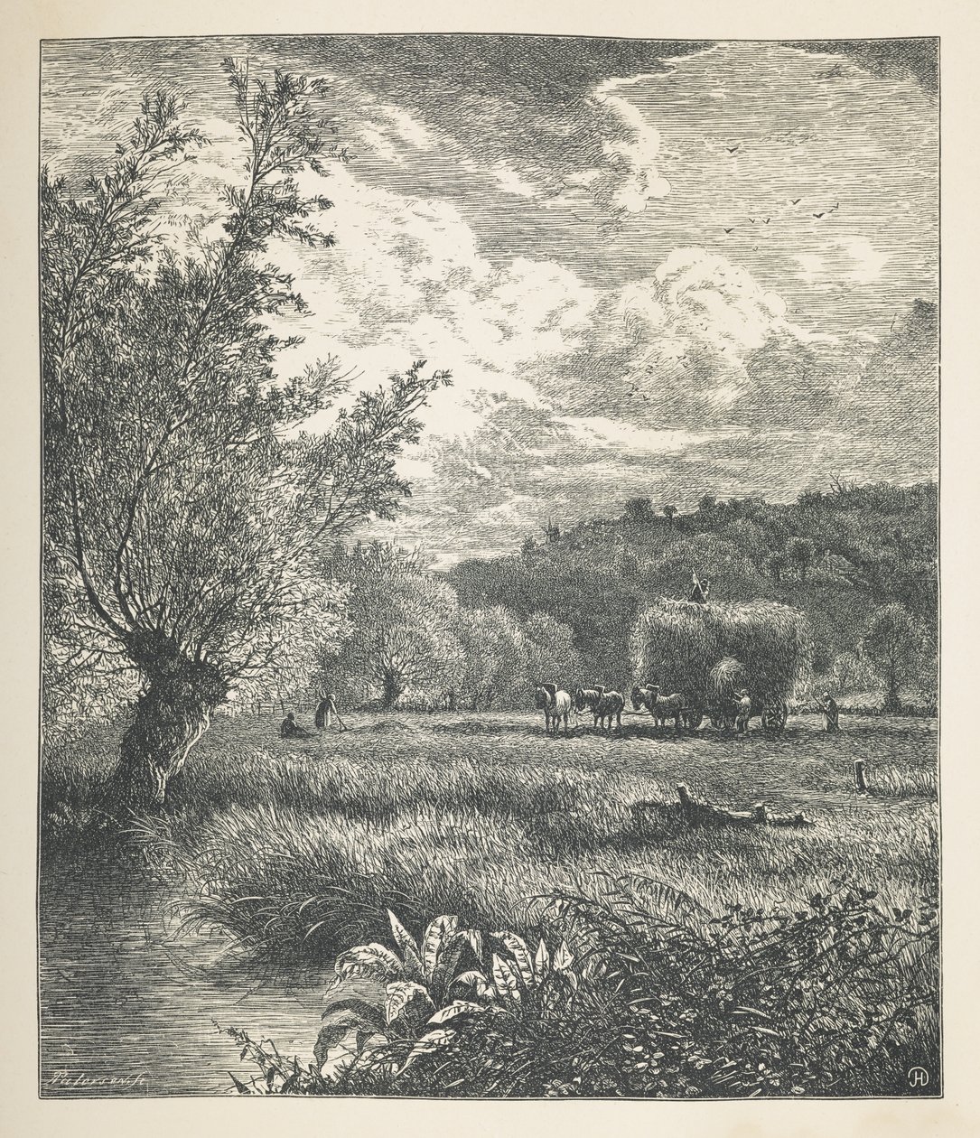 Lámina 10. Un pajar sobre un carro.  Imágenes de la naturaleza. Una serie de treinta ilustraciones originales dibujadas en madera por J. H. Dell y grabadas por R. Paterson.  Juan Enrique Dell de John Henry Dell