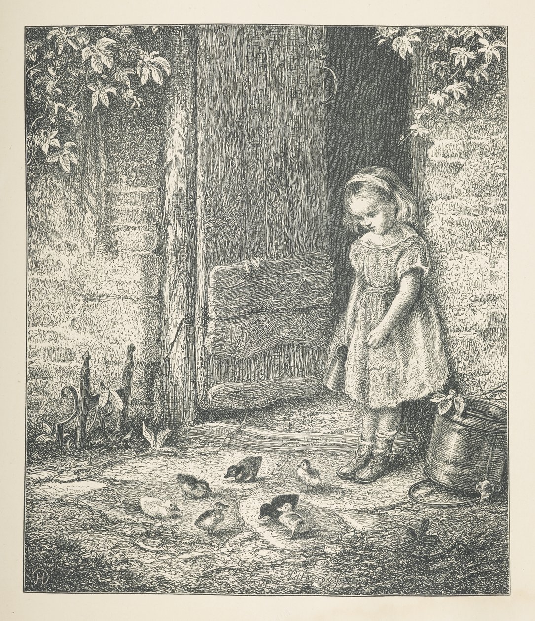 Placa 20. Una niña y pollitos, de 