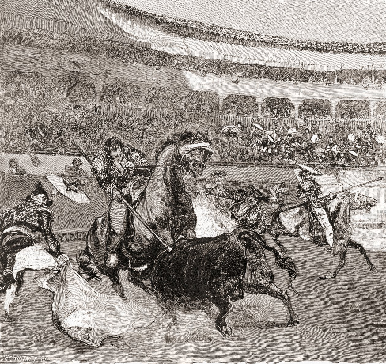 Una corrida de toros en Sevilla, España, de The Century Illustrated Monthly Magazine, publicado en 1884 de John Henry Ellsworth Whitney