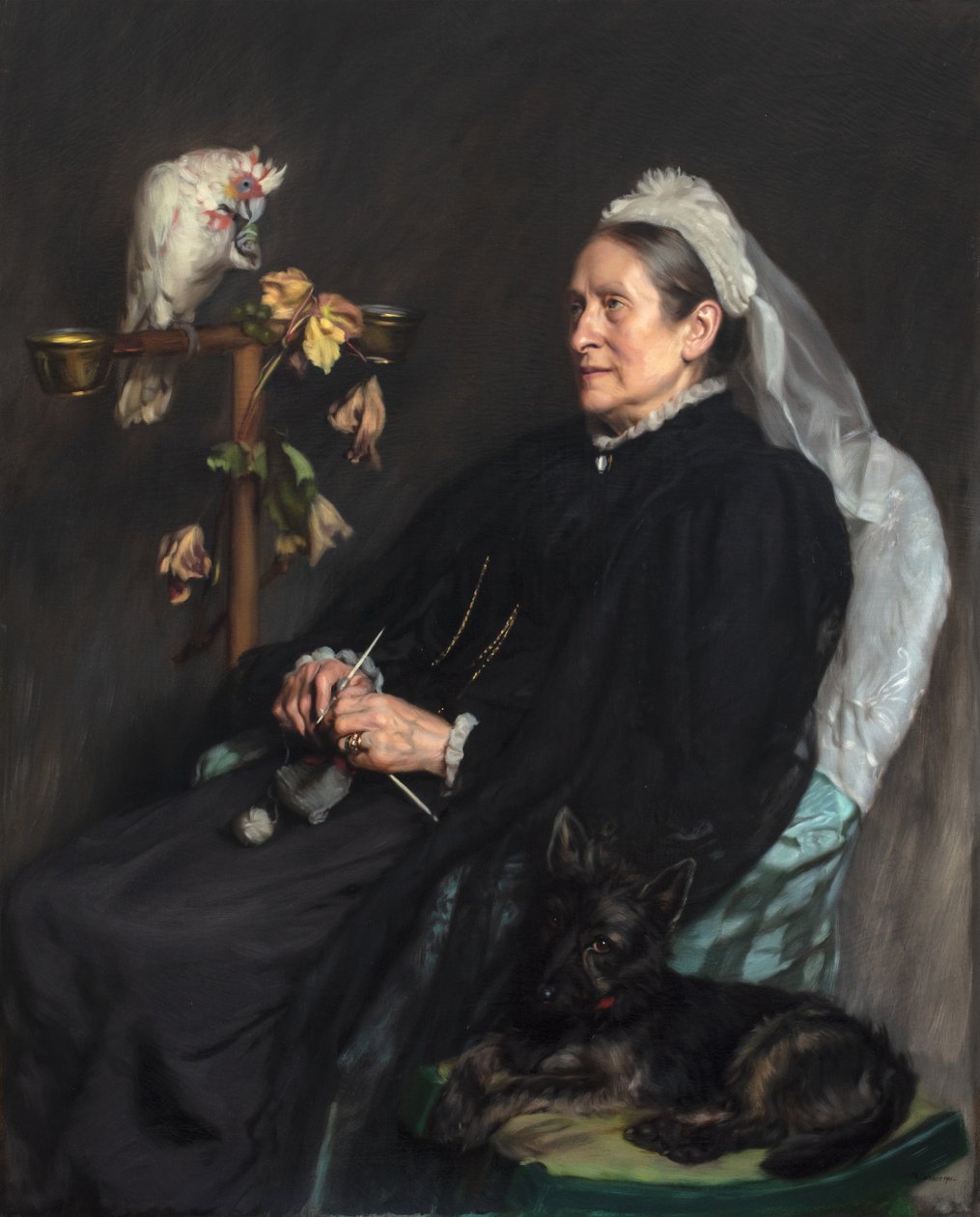 Vieja dama y sus mascotas, posado de la Sra. William Sommerville de John Henry Lorimer