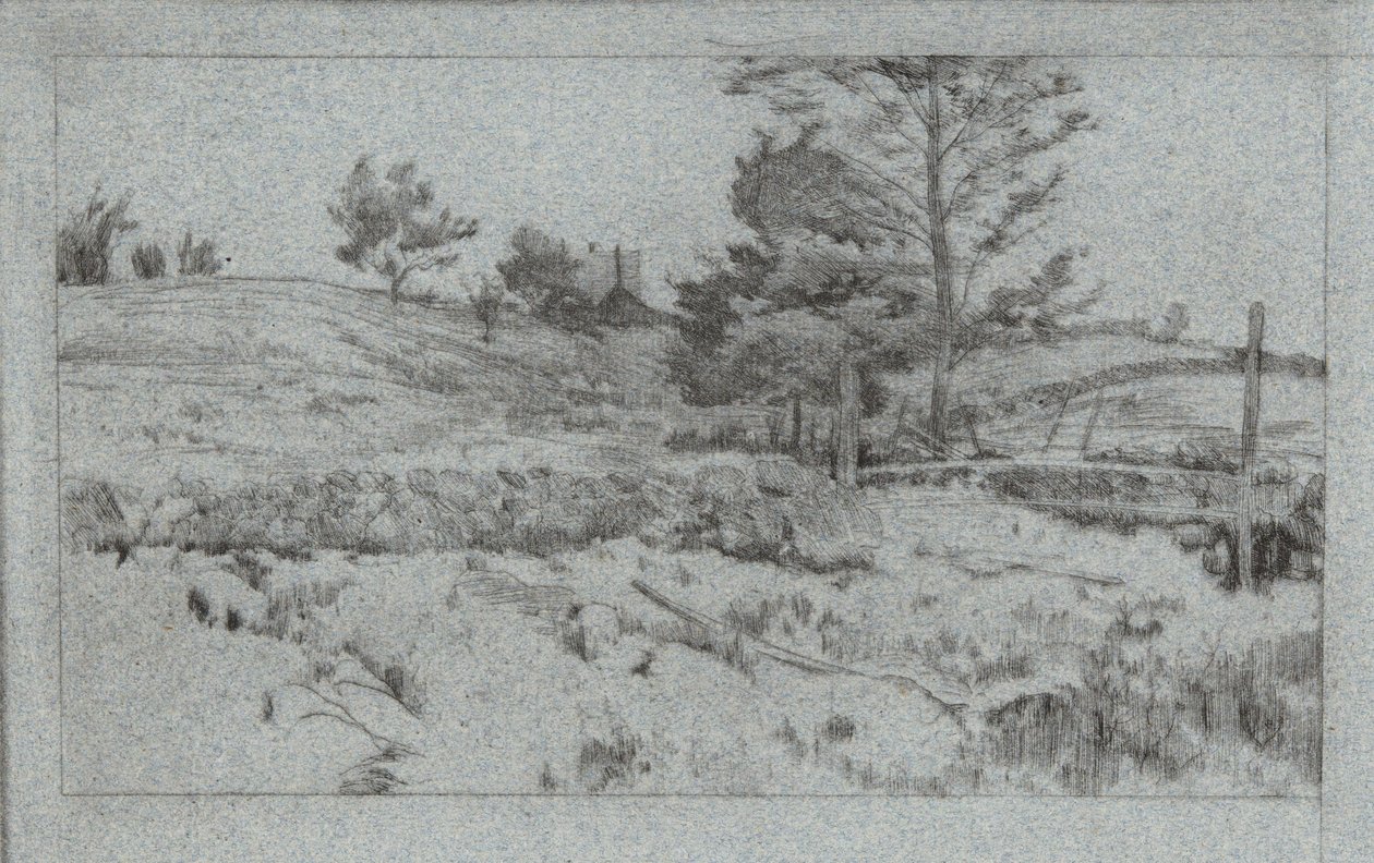 Paisaje con muro de piedra (boceto de campos) de John Henry Twachtman