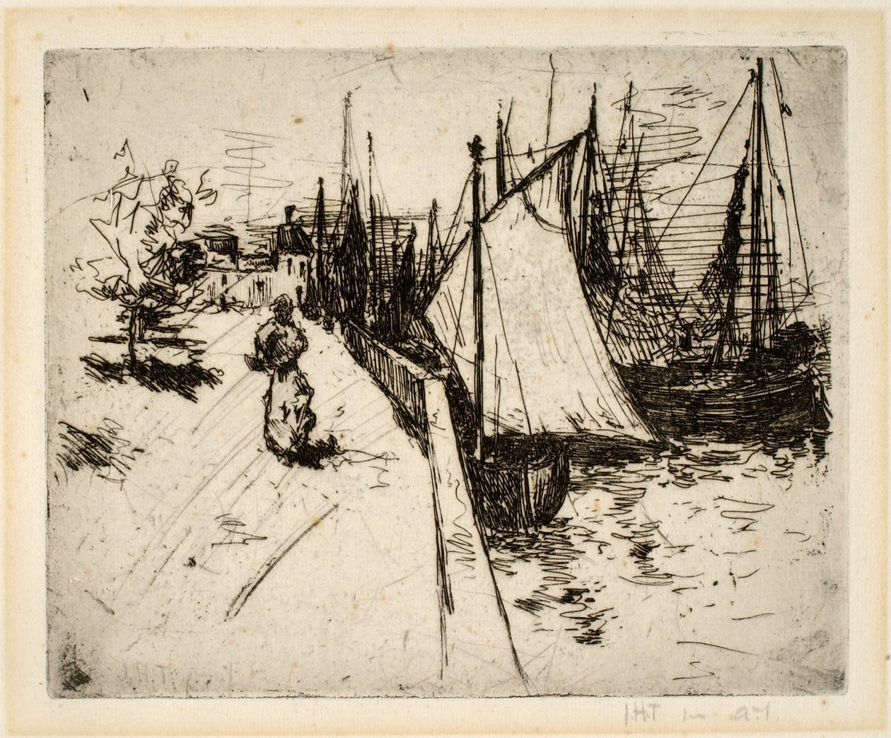 Mujer en el muelle, Honfleur de John Henry Twachtman