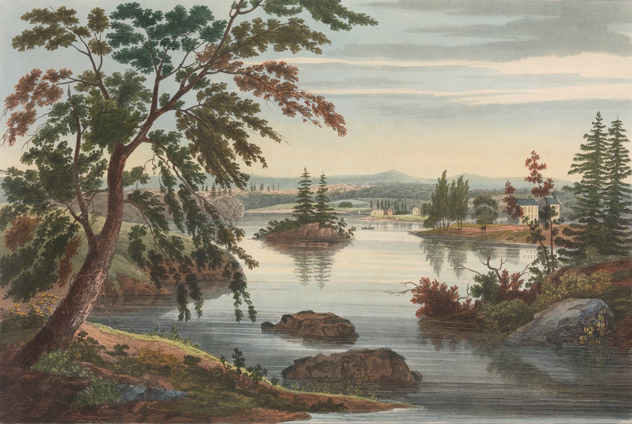Vista cerca de Fort Miller No. 10 luego cambiado a No. 9 del Portafolio del Río Hudson, 1822 de John Hill