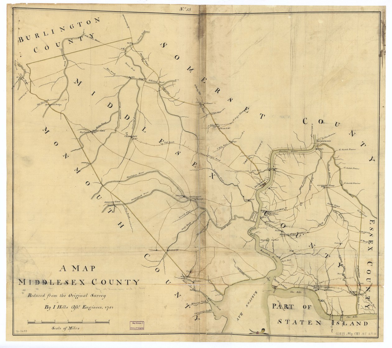 Un mapa, condado de Middlesex. LOC gm72003603 de John Hills