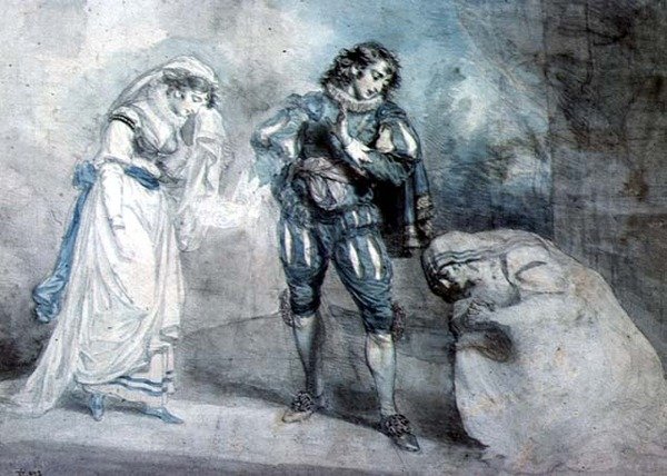 Pierre du Terrail, Caballero de Bayard (1476-1524) con la viuda y su hija de John Hodges Benwell