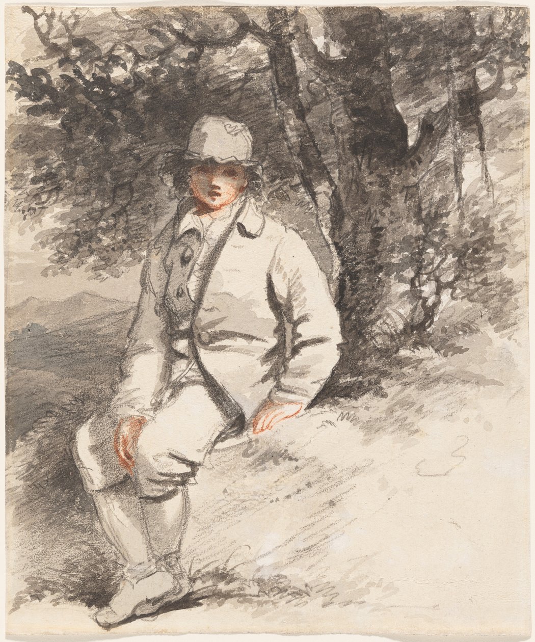 Un niño pequeño sentado bajo un árbol de John Hoppner