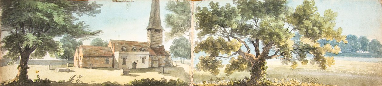 Antigua iglesia de Eltham y un roble, Kent (acuarela) de John Inigo Richards