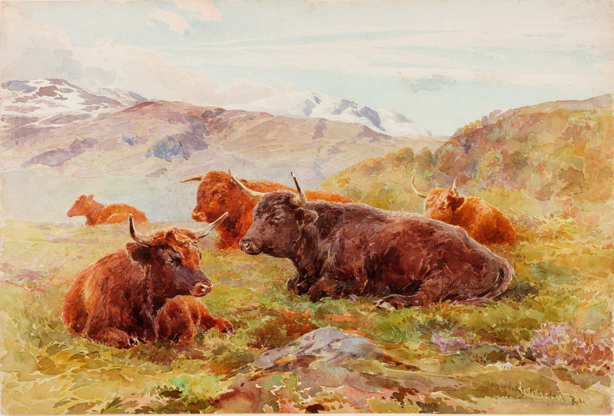 Paisaje de las Tierras Altas con ganado de John Isaac Richardson