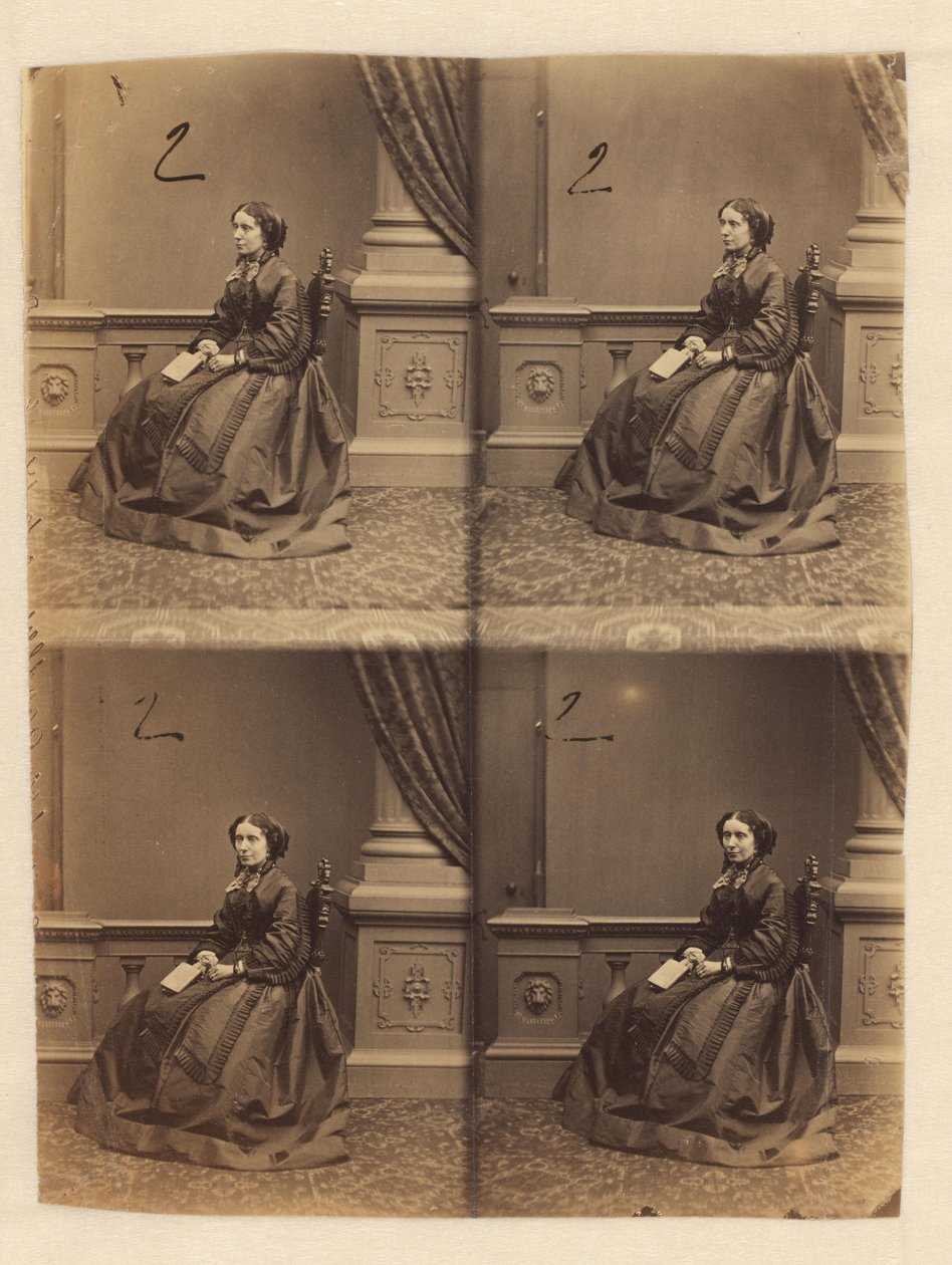 Hoja de prueba sin recortar de retratos de tarjetas de visita de John Jabez Edwin Mayall