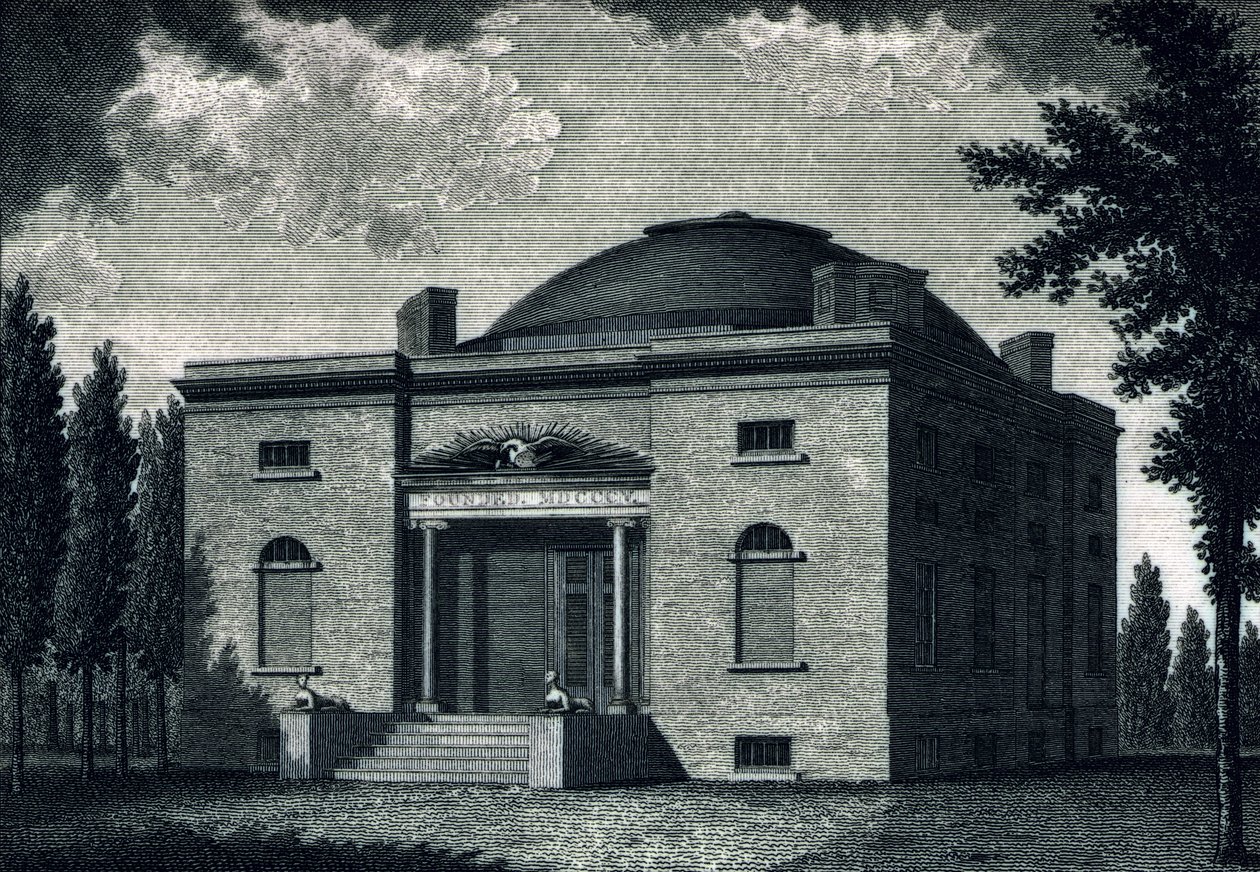 Academia de Bellas Artes de Pensilvania, grabado por Benjamin Tanner, c.1820 de John James after Barralet