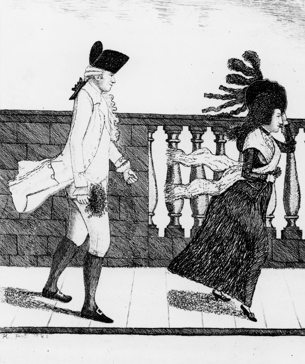 El Dr. James Graham cruzando el Puente Norte con un fuerte viento, 1785 de John Kay