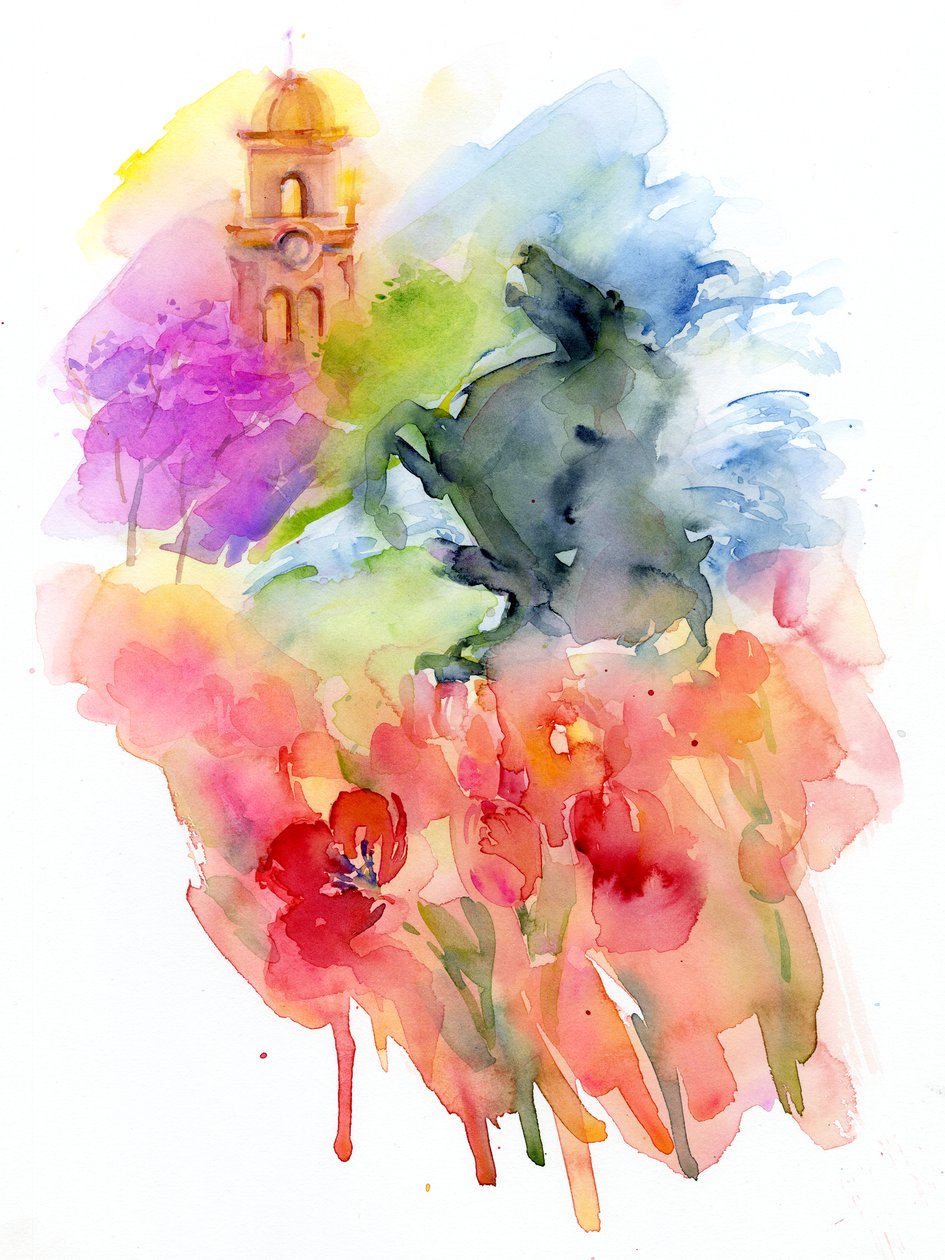 Plaza con tulipanes rojos de John Keeling