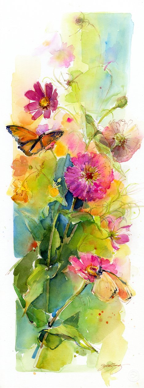 Zinnias y Mariposas de John Keeling