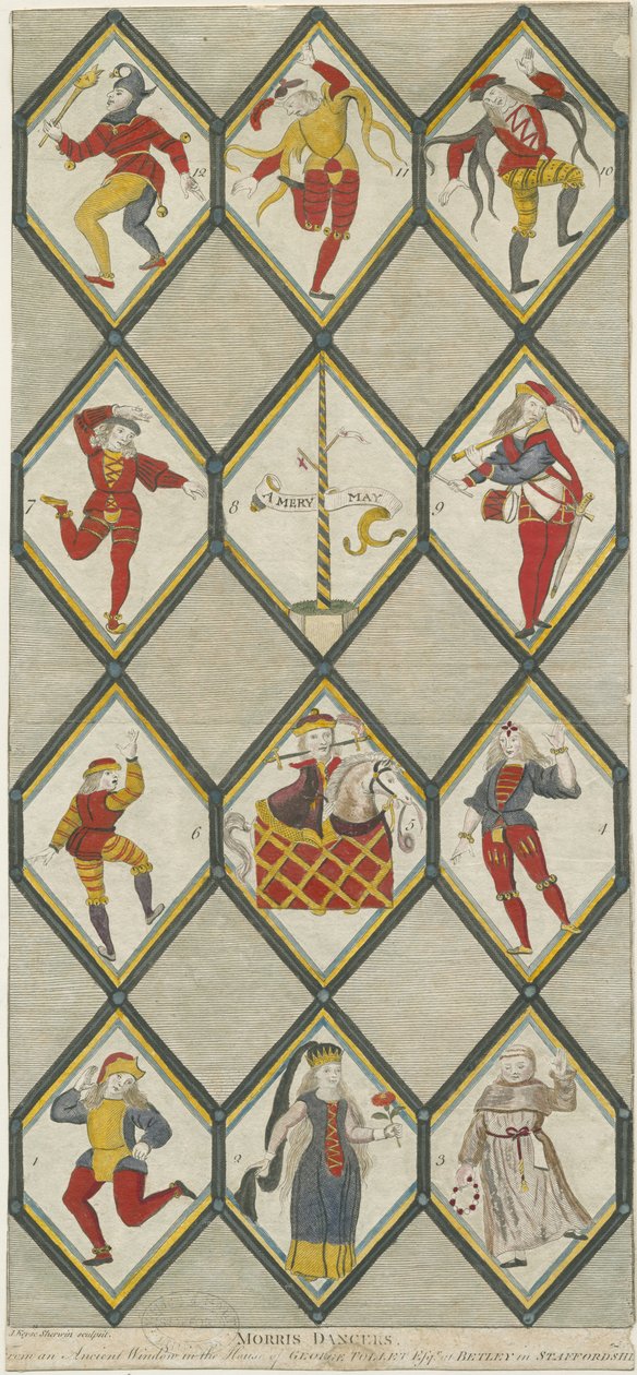 Ventana de vidrio de Betley - Bailarines de Morris: grabado, nd [1751-1790] de John Keyse Sherwin