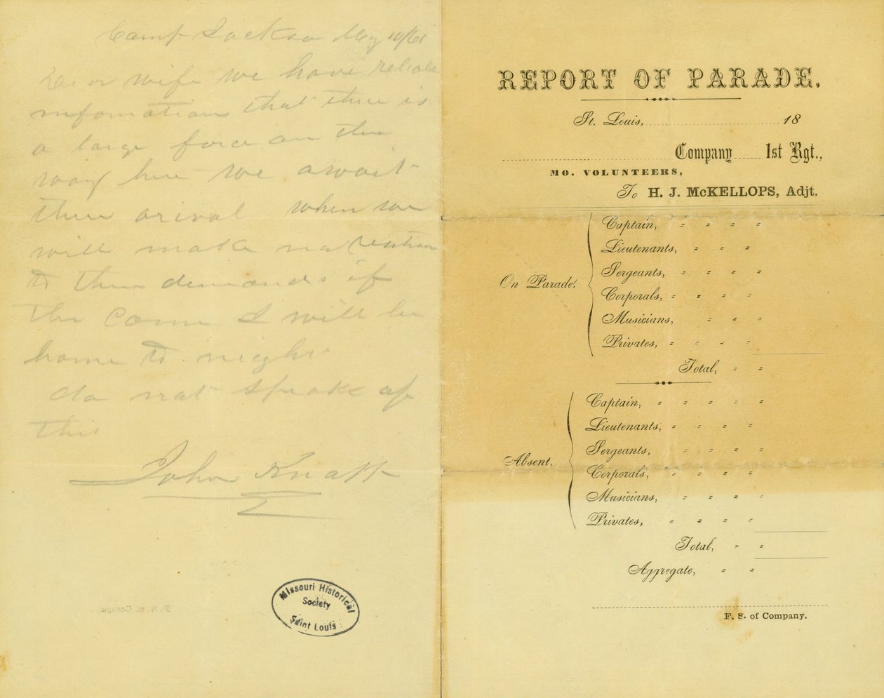 Carta de John Knapp, Campamento Jackson, a su esposa, 10 de mayo de 1861 de John Knapp