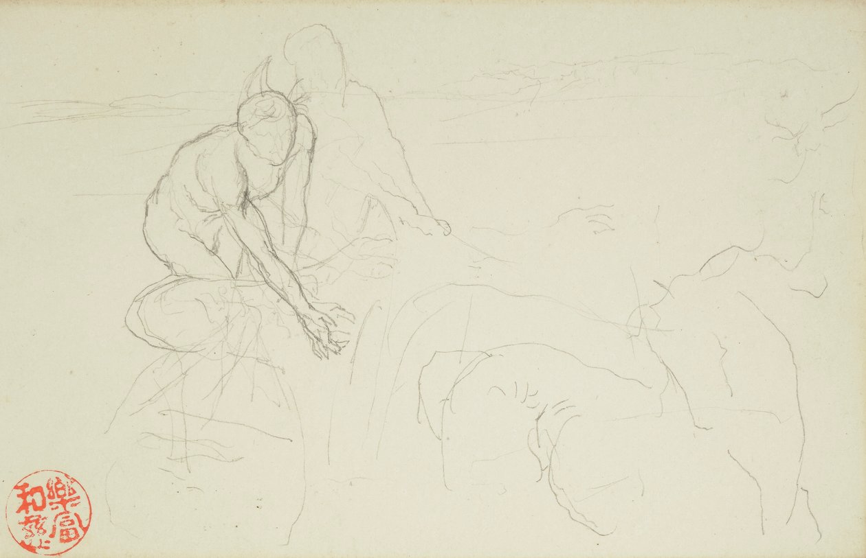 Aquiles y Janto, de La Farge folios #849 y #860, uno de 42 dibujos de John La Farge