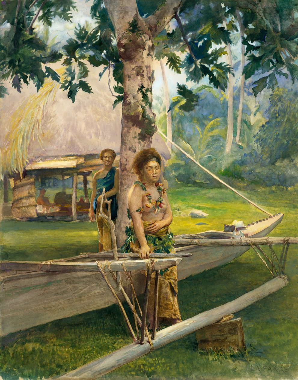 Retrato de Faase, la Taupo, o Virgen Oficial, de la Bahía de Fagaloa, y su Dama de Compañía, Samoa de John La Farge