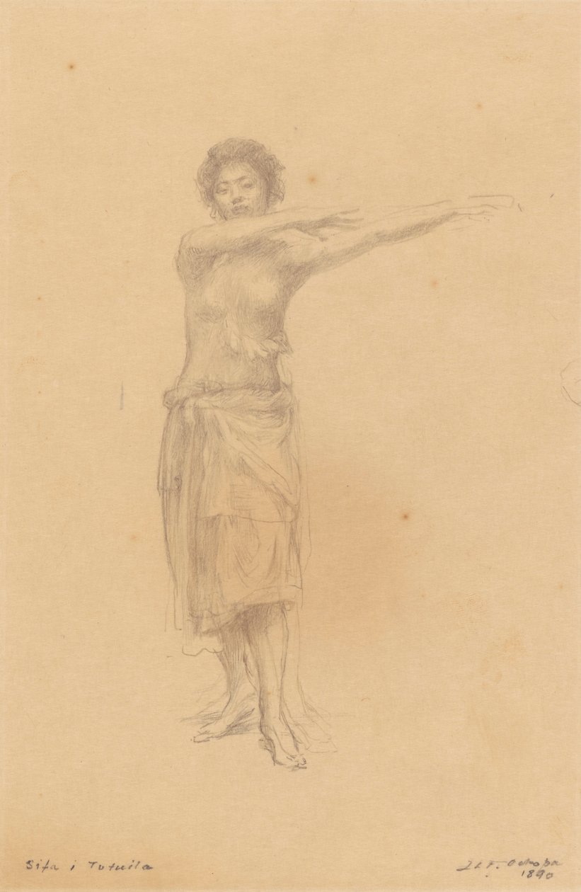 Taupo Bailando el Siva de pie, Samoa de John La Farge
