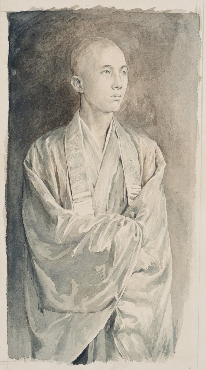 Retrato de un sacerdote en el Templo de Lyemitsu, Nikko, c.1888 (lavado sepia sobre papel) de John La Farge or Lafarge