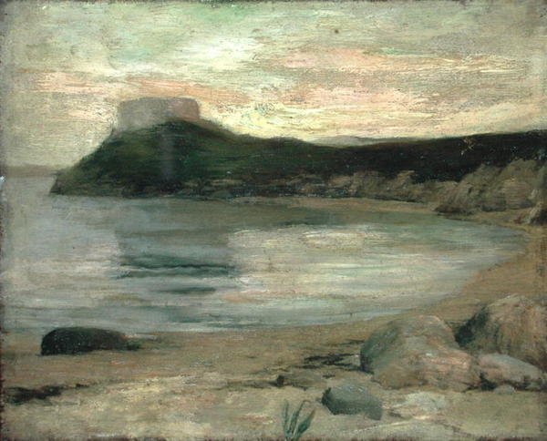 Estudio de luz vespertina, Fort Dumpling, puerto de Newport de John La Farge or Lafarge