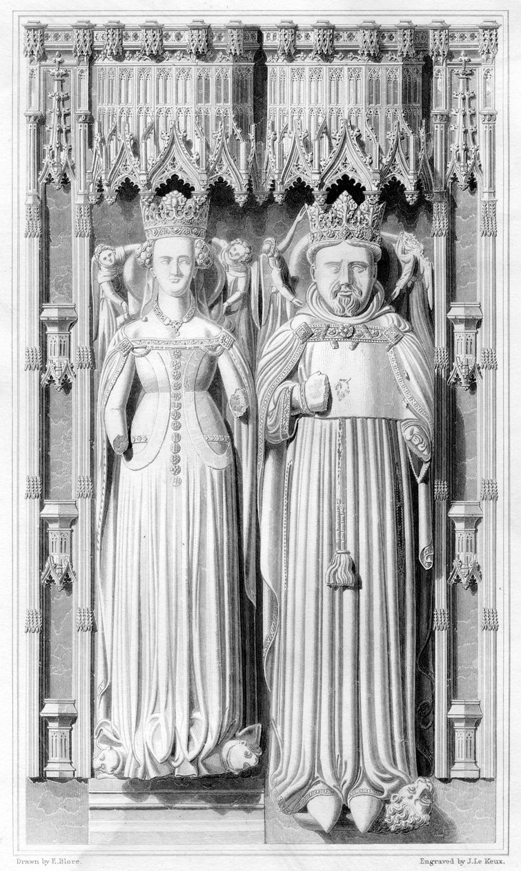 Efigie de Enrique IV y su reina Juana de Navarra en la Catedral de Canterbury, 1826 de John Le Keux