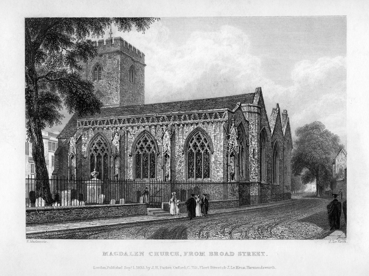 Iglesia de Magdalen, desde Broad Street, Oxford, 1833 de John Le Keux