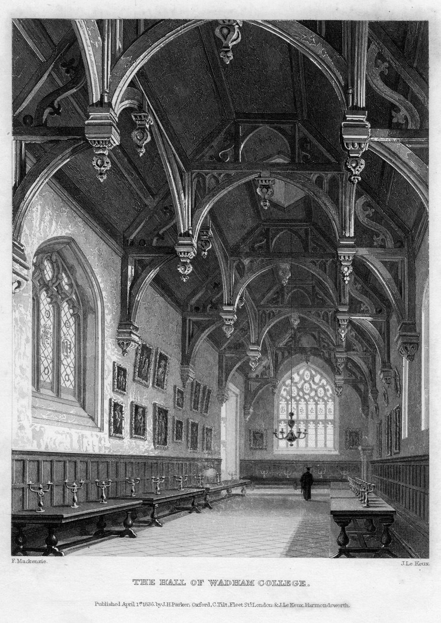 El Salón del Wadham College, Universidad de Oxford, 1836 de John Le Keux