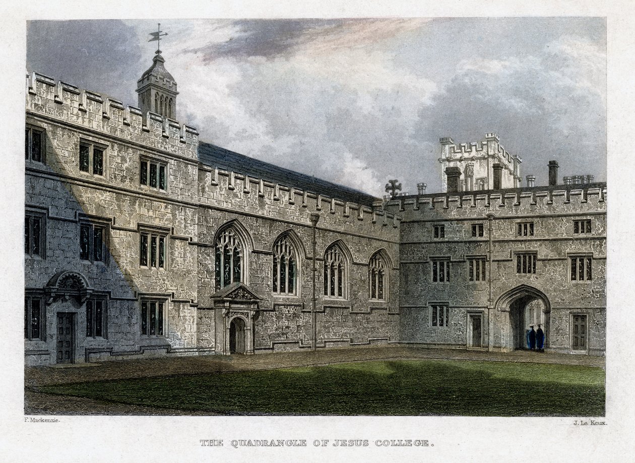 El Cuadrángulo del Jesus College, Universidad de Oxford, c1830s de John Le Keux