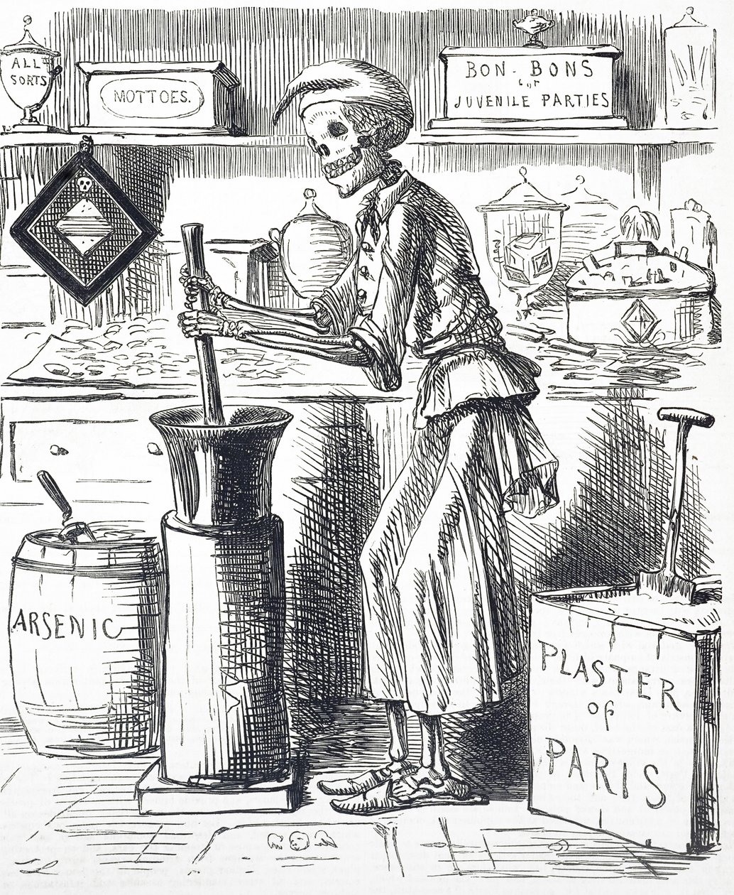 Viñeta titulada "Envenenamiento por adulteración de alimentos". de John Leech