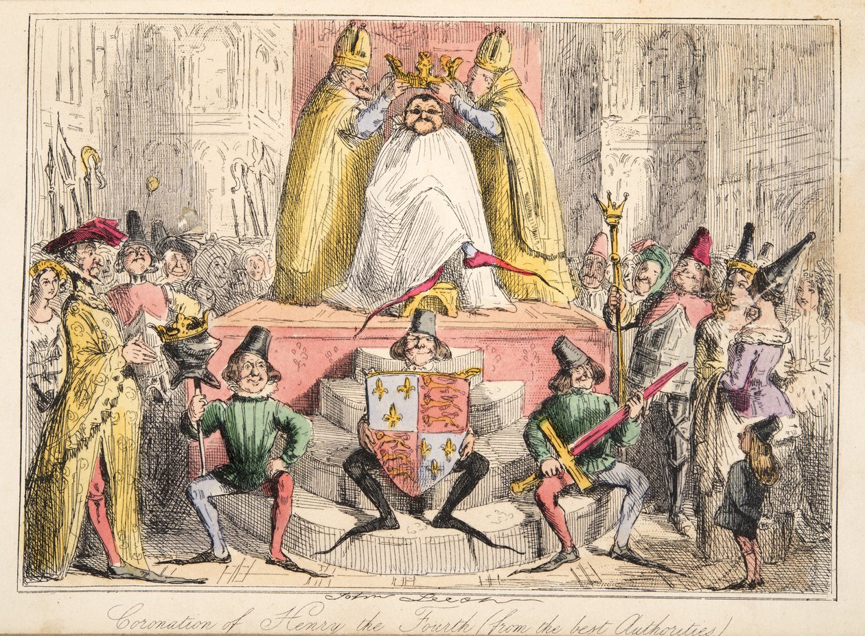 Coronación de Enrique IV (según las mejores autoridades), de The Comic History of England, pub. 1864 de John Leech