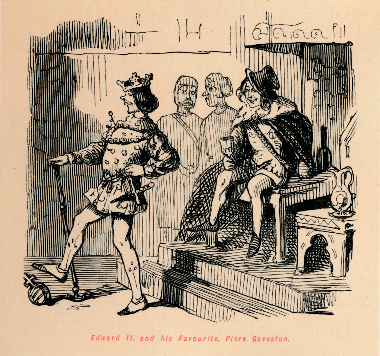 Eduardo II y su favorito, Piers Gaveston, c. 1860 de John Leech