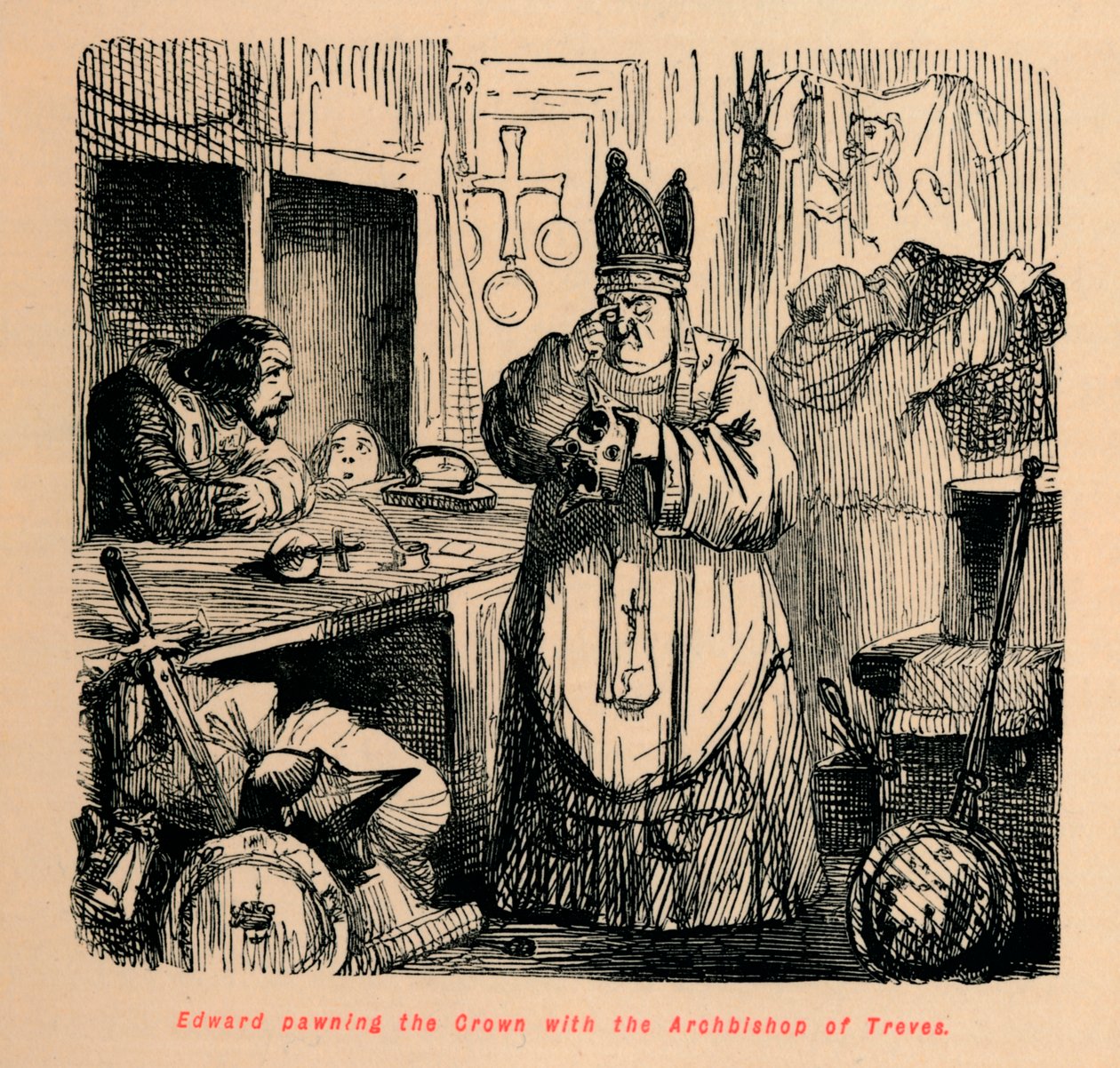 Eduardo empeñando la corona con el arzobispo de Tréveris de John Leech