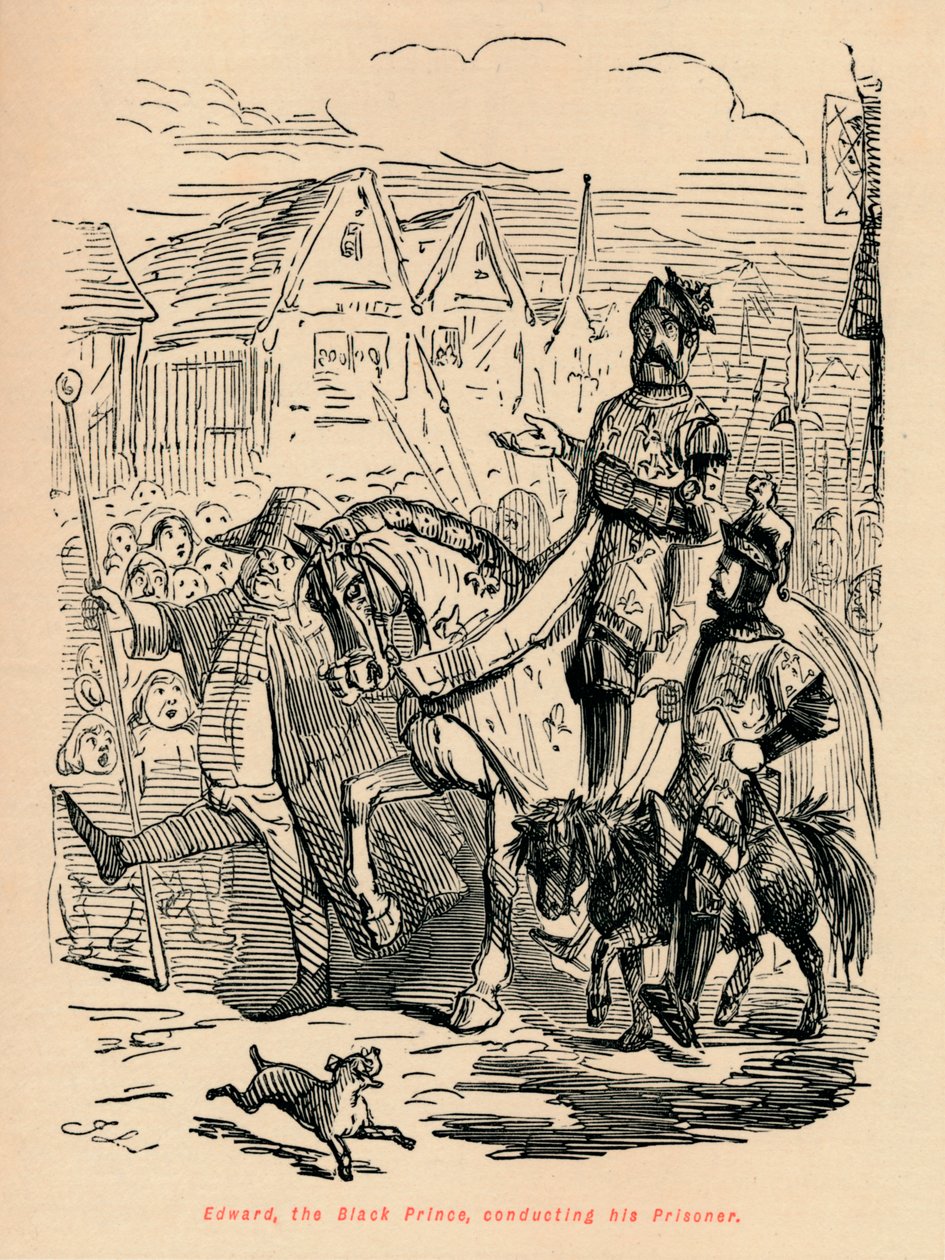 Eduardo el Príncipe Negro, conduciendo a su prisionero, c1860 de John Leech