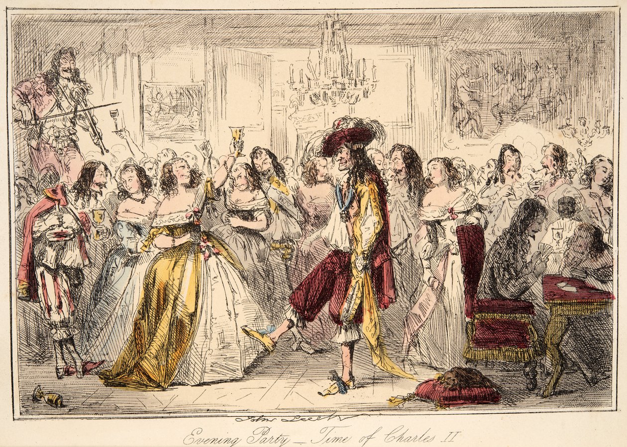 Fiesta vespertina - Época de Carlos II, de The Comic History of England, pub. 1864 de John Leech