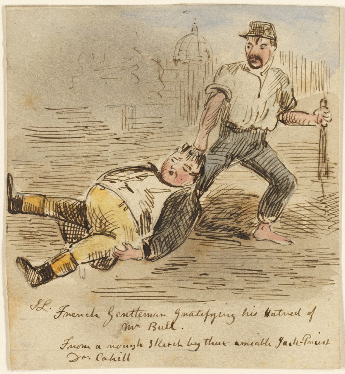 Caballero Francés Satisfaciendo su Odio hacia el Sr. Bull de John Leech