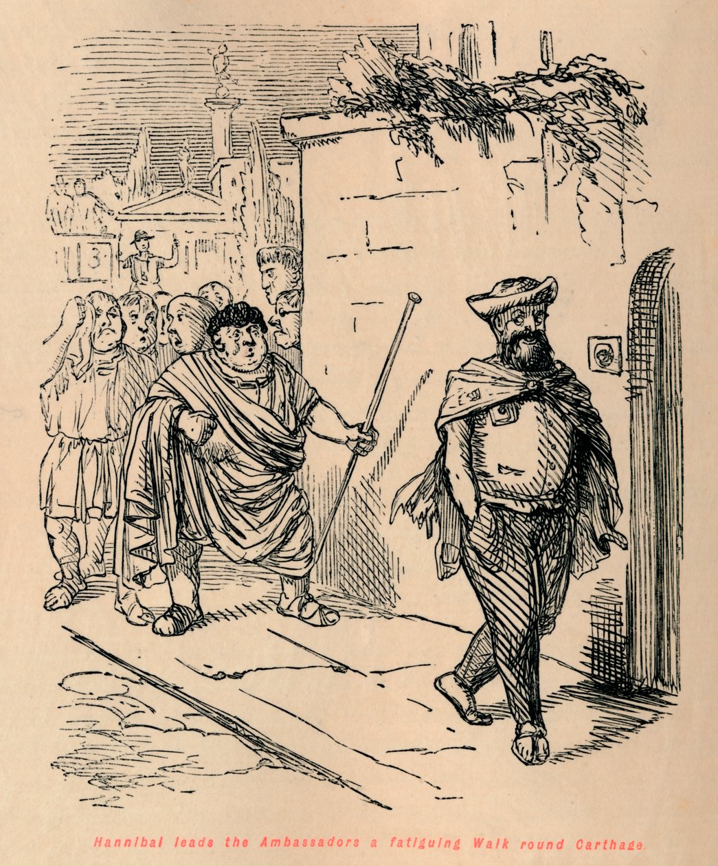 Aníbal lleva a los Embajadores a una caminata fatigante alrededor de Cartago, 1852 de John Leech