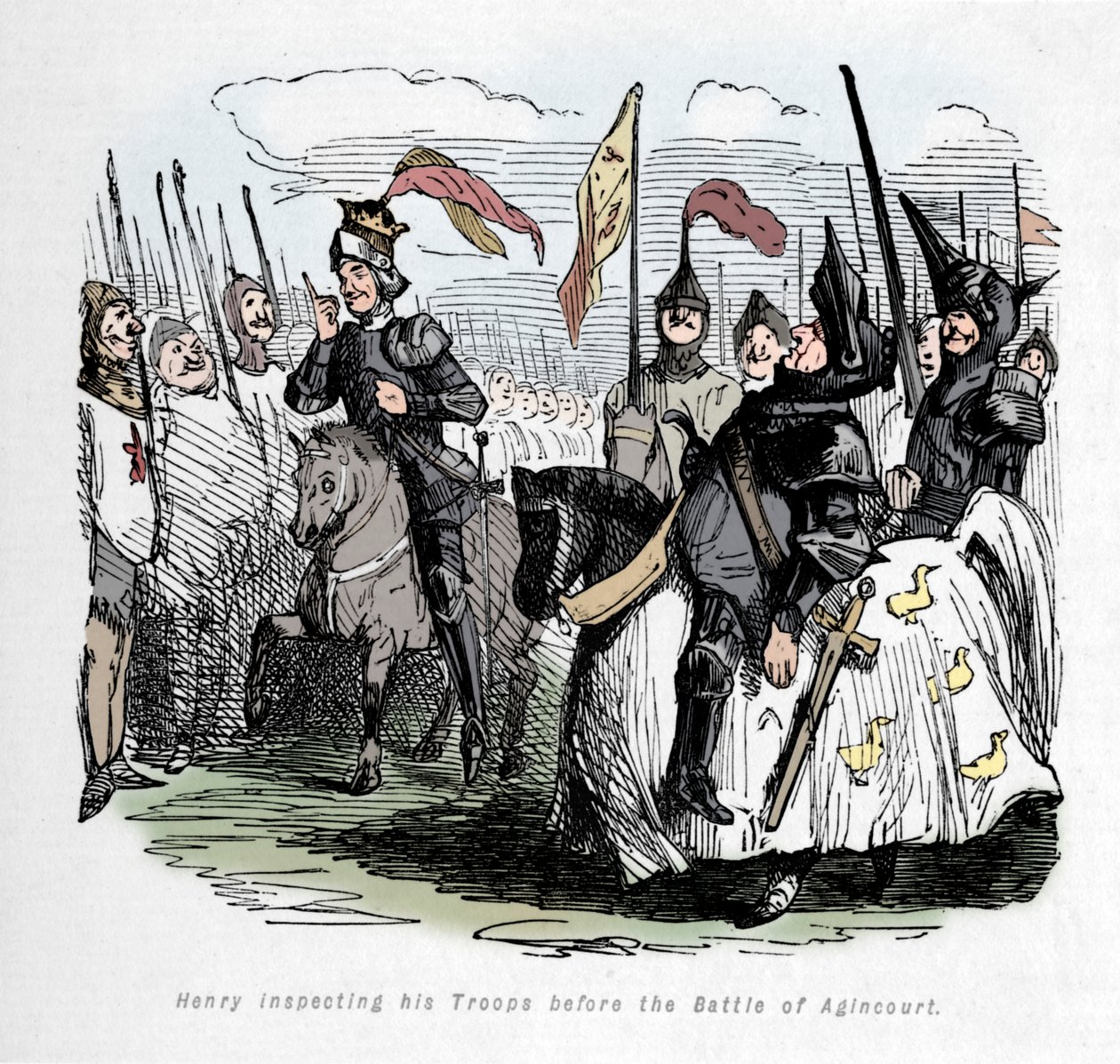 Enrique inspeccionando sus tropas antes de la batalla de Agincourt, c1860 de John Leech
