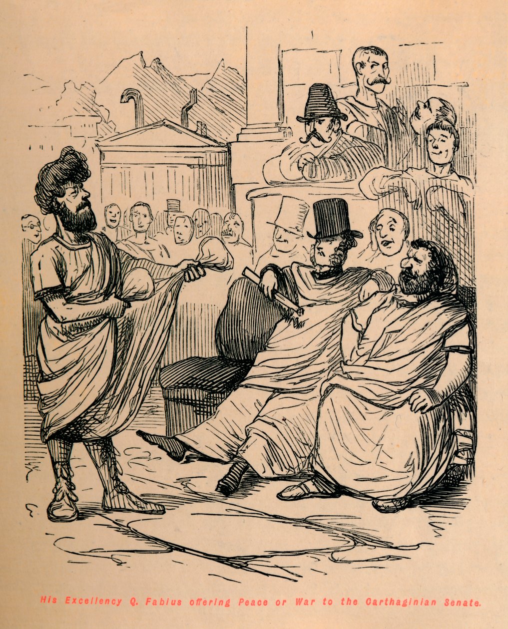Su Excelencia Q Fabius ofreciendo Paz o Guerra al Senado Cartaginés, 1852 de John Leech