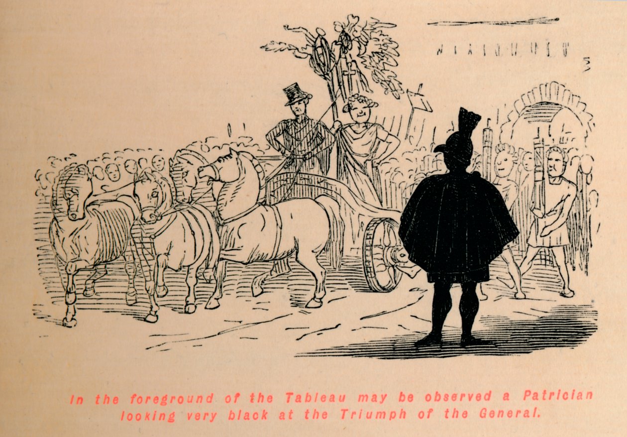 En el primer plano del cuadro se puede observar a un patricio mirando muy negro el triunfo de t de John Leech