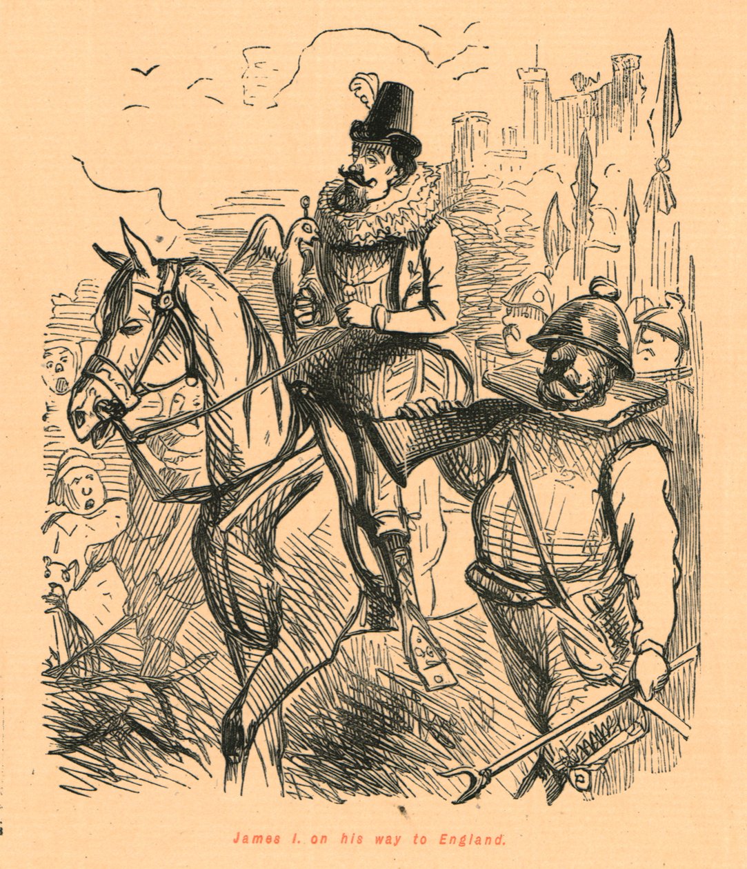 James I en su camino a Inglaterra, 1897 de John Leech